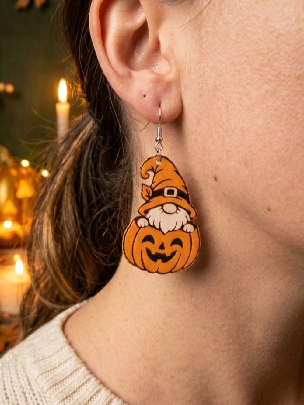 Orange Pumpkin Gnome Dangle Earrings - Women Accessories